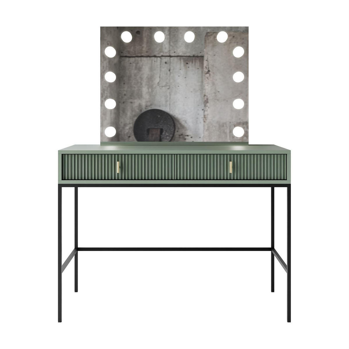 FRISIERTISCH MIDNIGHT ELITE mit LED-Spiegel grün - Schwarz/Grün, Holzwerkstoff (104/77/50cm) - Lookway