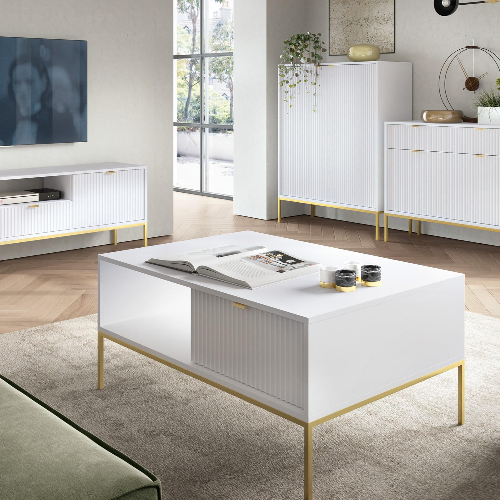 COUCHTISCH STELLARE 104/46/68 cm Weiß - Weiß, Holzwerkstoff (68/104/46cm) - MASSENO