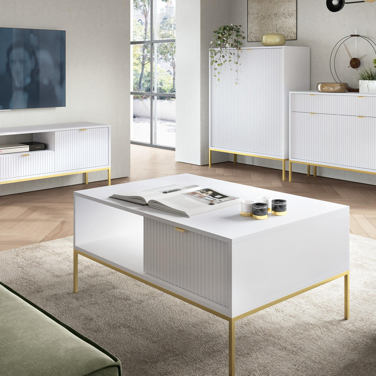 COUCHTISCH STELLARE 104/46/68 cm Weiß - Weiß, Holzwerkstoff (68/104/46cm) - MASSENO