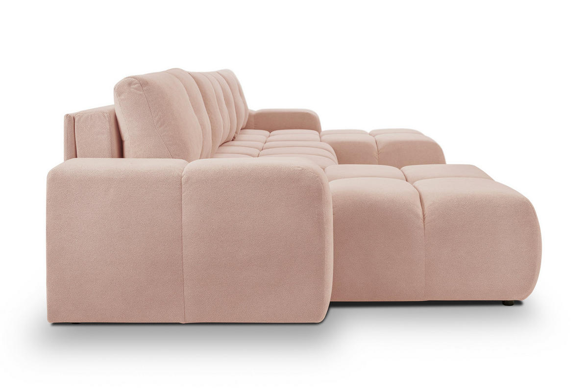 WOHNLANDSCHAFT DUCA U Rosa Jersey mit Schlaffunktion - Rosa, Holz (359/88/177cm) - MASSENO