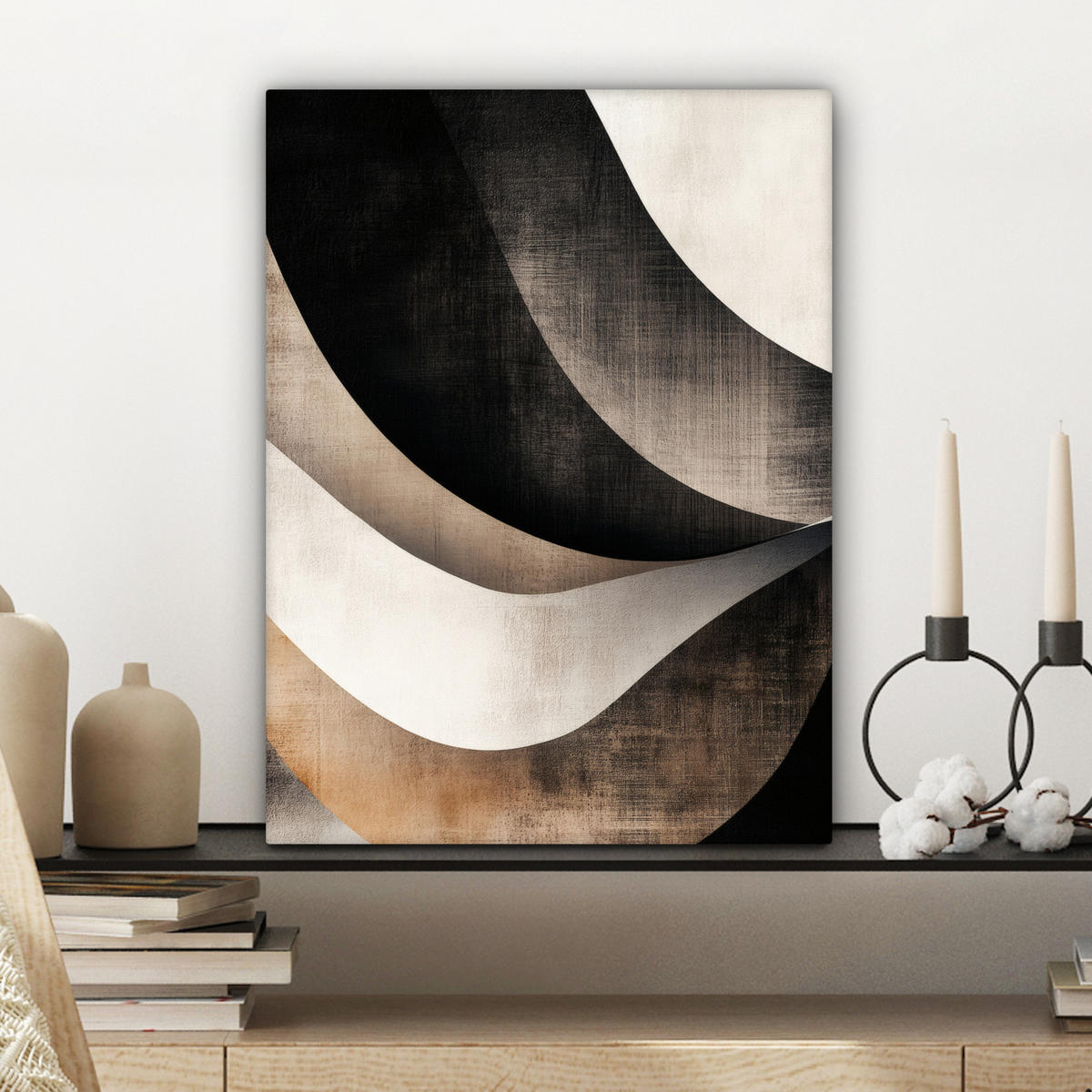 LEINWANDBILD Abstrakt - Wellen - Schwarz - Verwittert 30x40 cm - Trüffeleichefarben, Textil (30/40cm) - MuchoWow