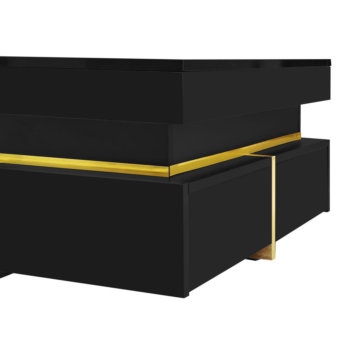 COUCHTISCH 70/70/35,5 cm mit 2 Schubladen, Hochglanz und goldfarbenen Akzenten, Schwarz - Schwarz, Holzwerkstoff (70/70/35.5cm) - Redom