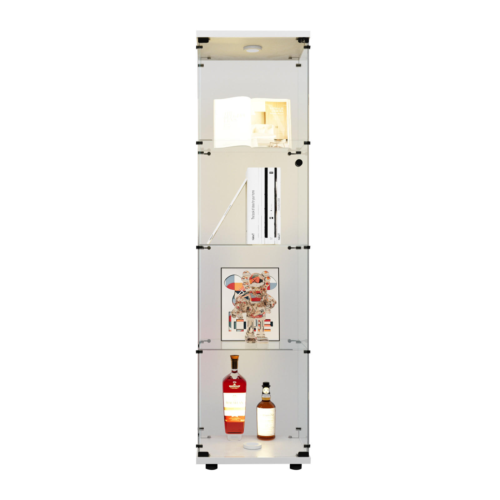 GLASVITRINE mit 4 Einlegeböden, verstellbare LED-Leuchten, Einzeltür mit Sicherheitsschloss, Weiß - Weiß, Glas (36.5/164/42.5cm) - BRILVERDE