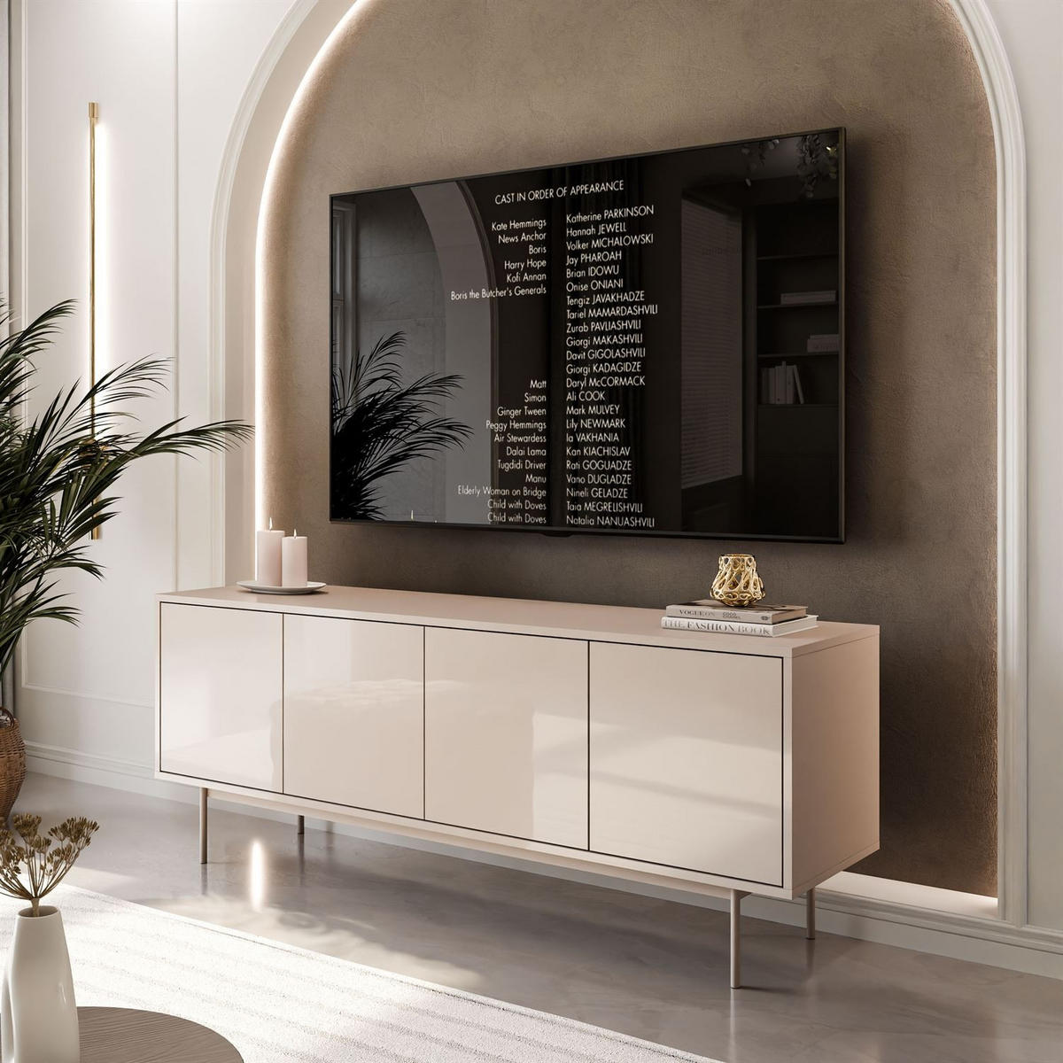 TV-SCHRANK SANAYI Kaschmir Hochglanz mit Gestell - Kaschmir, Holzwerkstoff (156/62/38cm) - Lookway