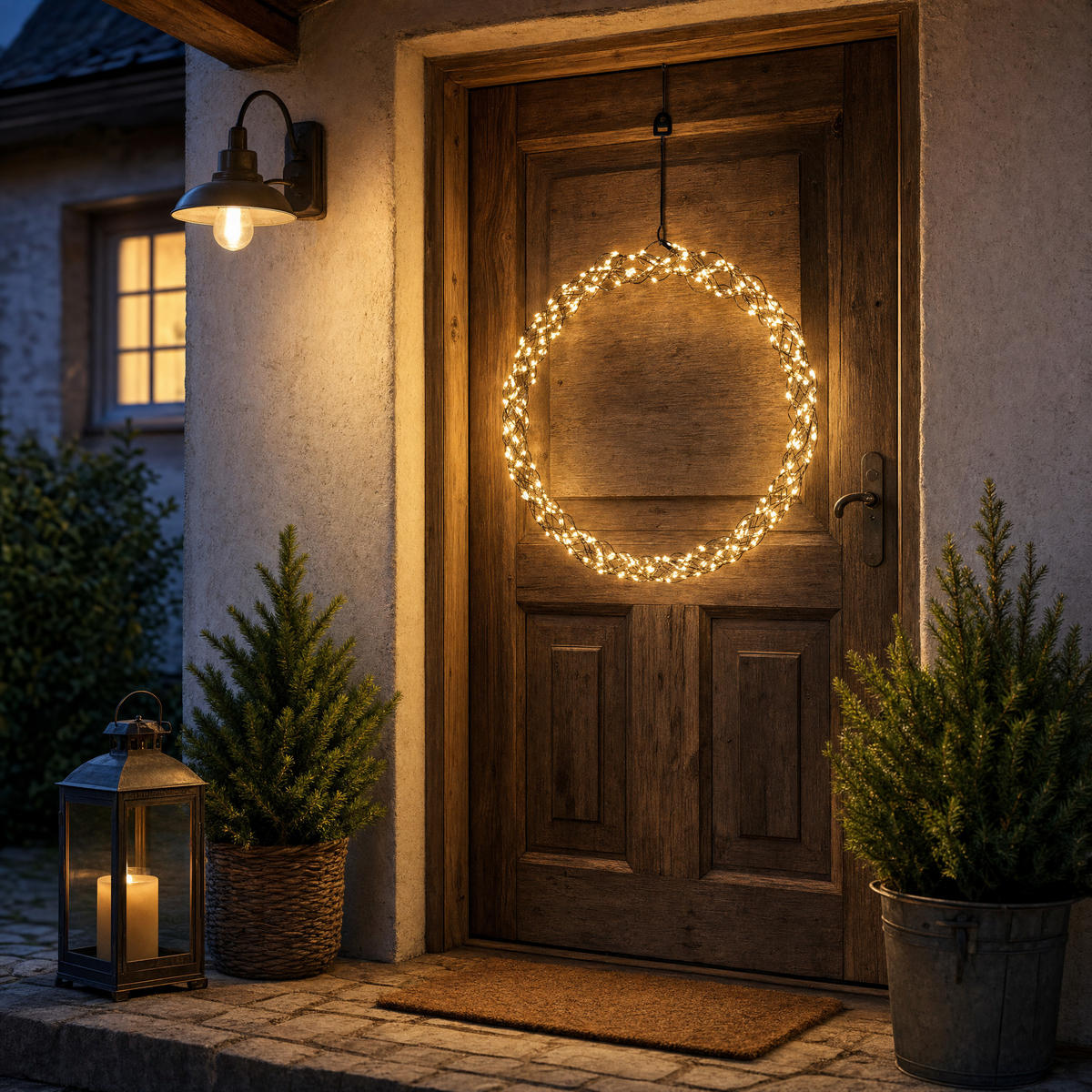 XXL-LED-LICHTKRANZ - 1000 Micro LEDs warmweiß mit Timerfunktion und IP44 für Innen- und Außenbereich, 50 cm - Schwarz, Metall (50/5/50cm) - Northpoint