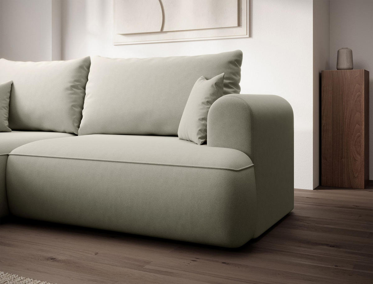 ECKSCHLAFSOFA Ovo Mini Hellbeige Easy-Clean-Samtbezug - Ecru/Schwarz, Kunststoff/Textil (238/156cm) - Selsey