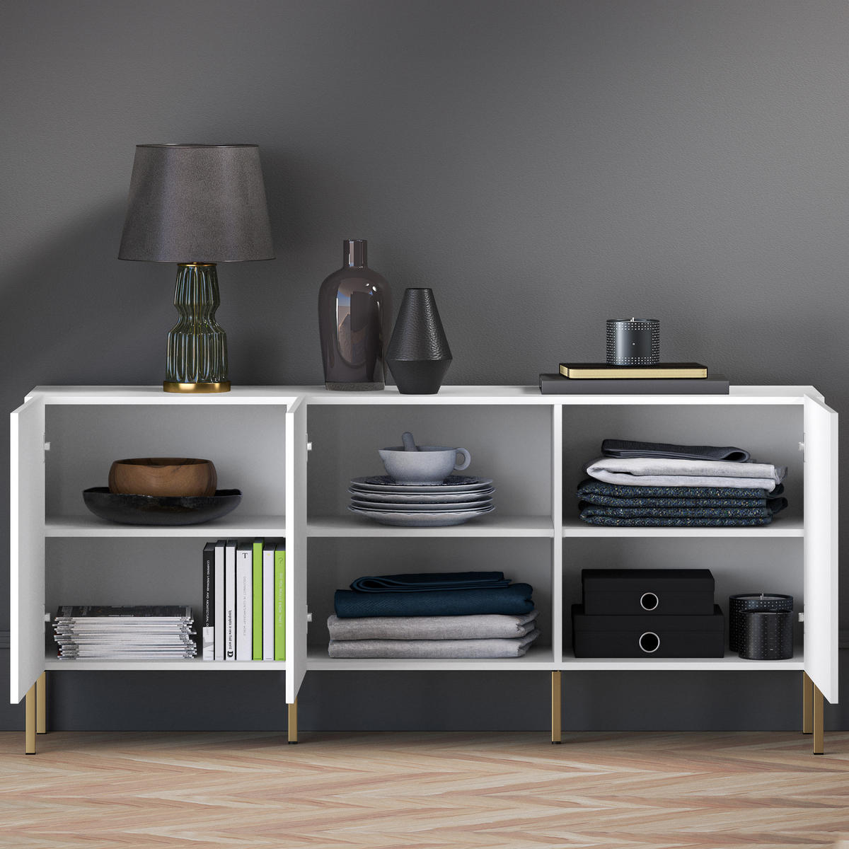 TÜRKOMMODE NEBRO,Weiß - Weiß, Holzwerkstoff (170/77/37cm) - KONSIMO®