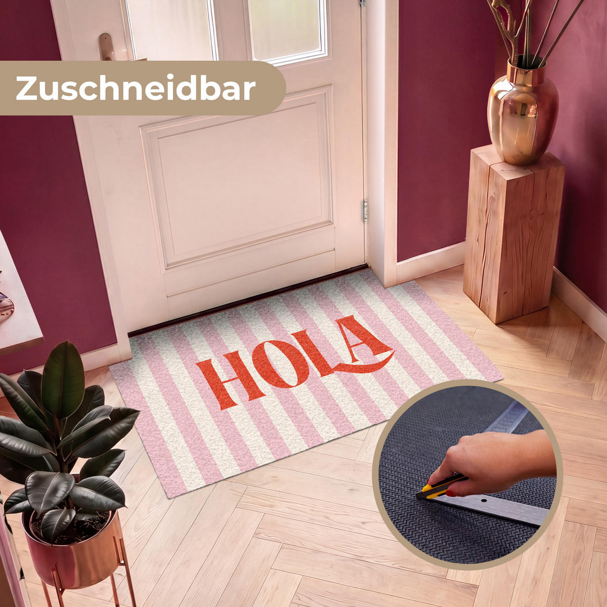ROHOŽKA Hola - Citát - Pruhy - Pastelová - Růžová - Červená - Bílá 120x80 cm - růžová, textil/umělá hmota (120/0.4cm) - MuchoWow