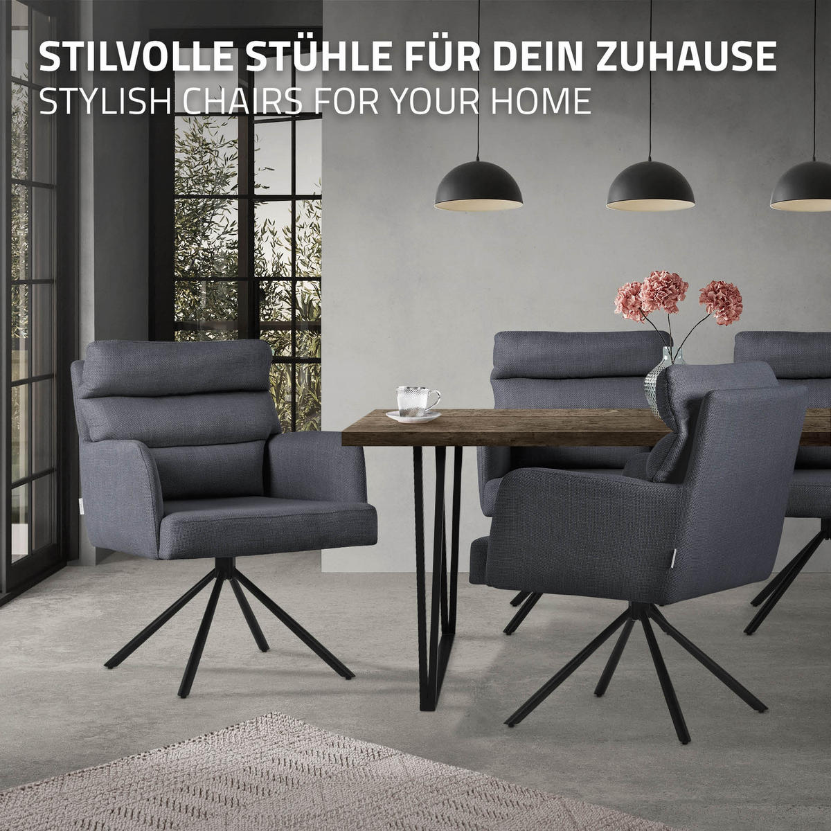 ESSZIMMERSTUHL Anthrazit - Anthrazit/Schwarz, Textil/Metall (64.5/93/64cm) - ML-DESIGN
