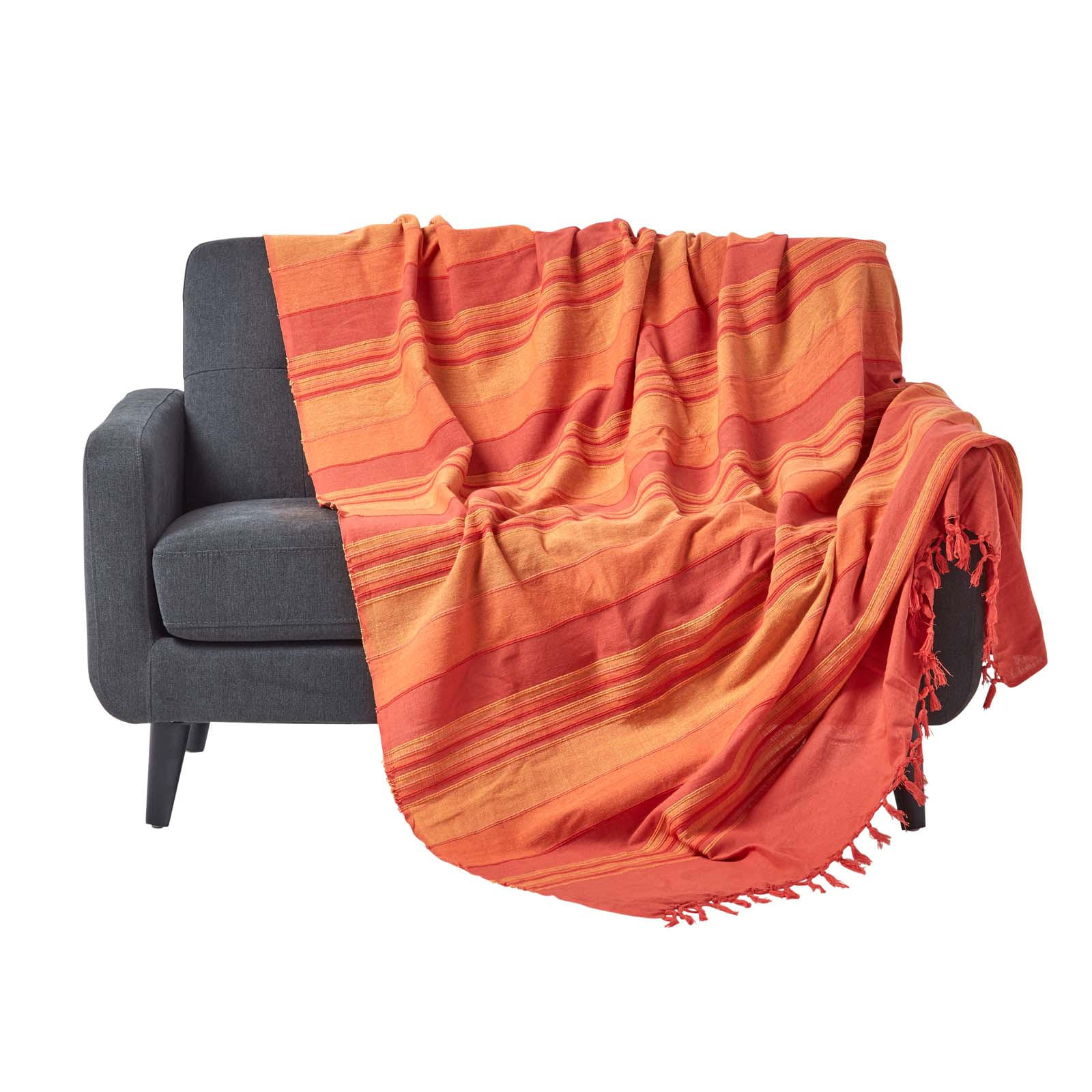 ÜBERWURF Morocco 225/255 cm, 100% Baumwolle gestreift - Orange, Textil (225/255cm) - Homescapes