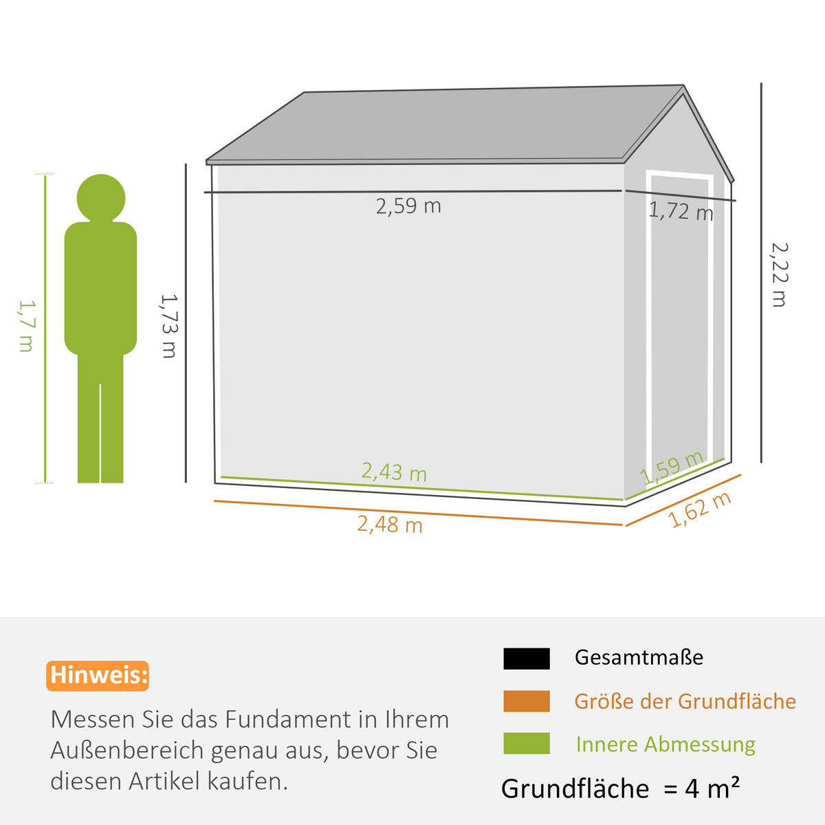 GARTENHAUS Dunkelgrau 259.0/172.0/222.0cm - Dunkelgrau, Metall (172/222/259cm)