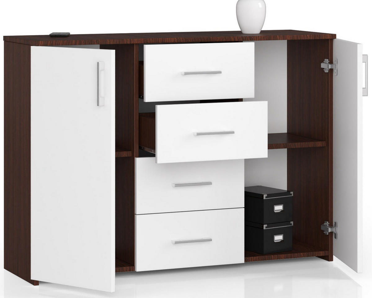 KOMMODE Dunkelbraun, Weiß 80/110/35 - Dunkelbraun/Weiß, Holzwerkstoff (110/80/35cm) - RAUMHIRSCH FURNITURE