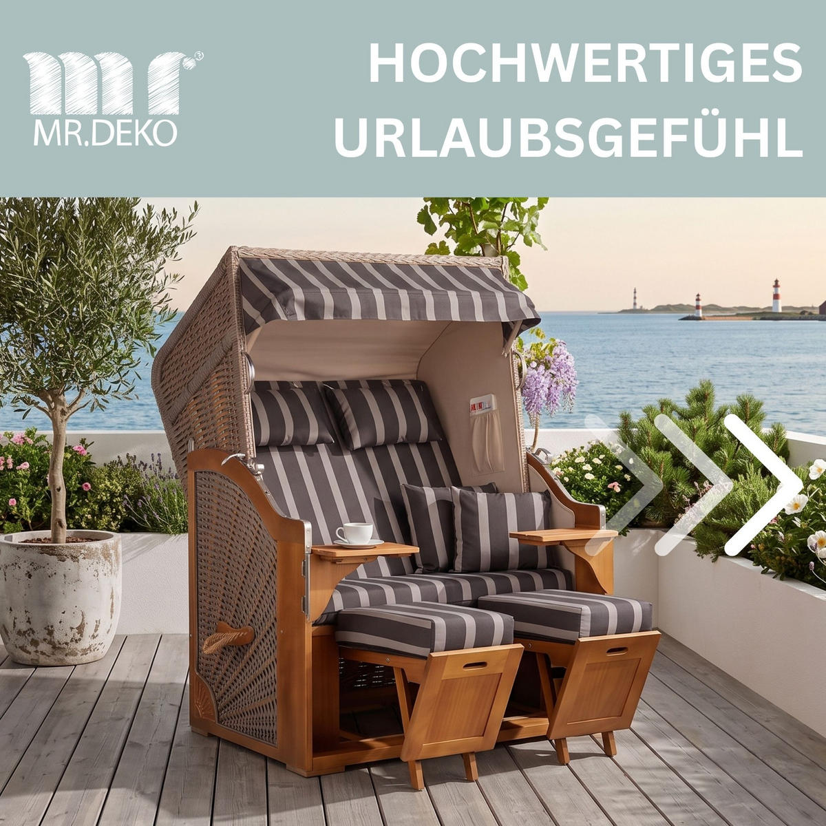 STRANDKORB Schleswig Pinie 2-Sitzer - Braun/Grau, Metall (120/160/80cm) - Mr. Deko