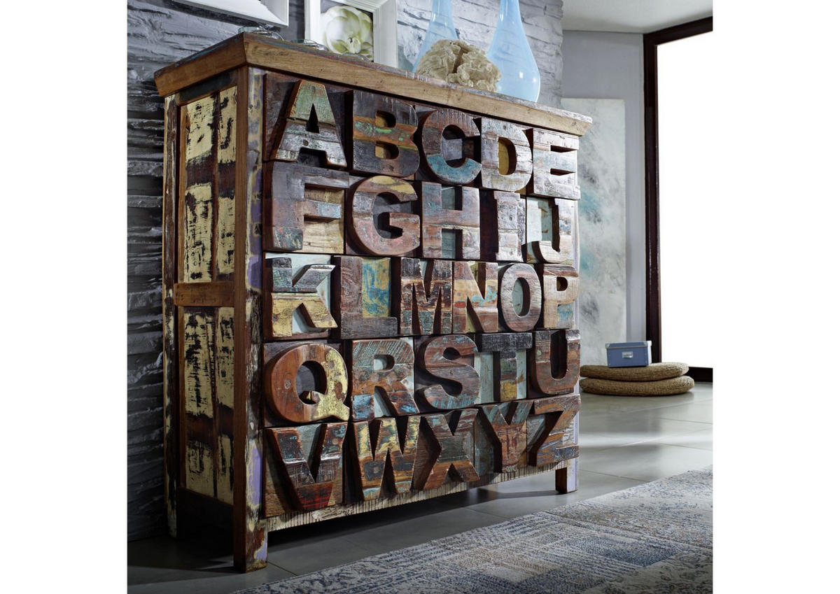 KOMMODE Altholz 90x40x100 mehrfarbig lackiert NATURE OF SPIRIT #70 - Multicolor, Holz (90/100/40cm) - Massivmoebel24