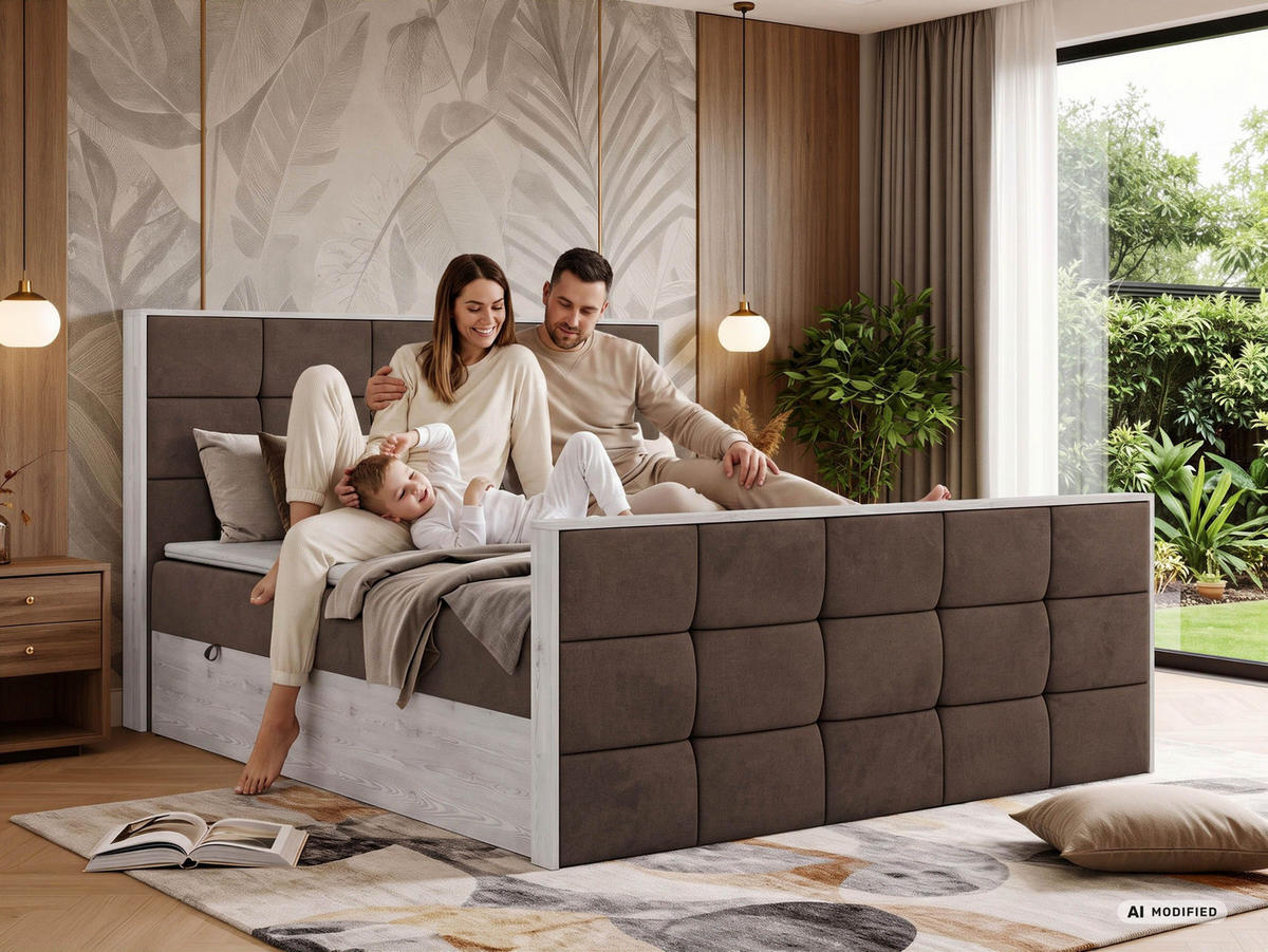 BOXBETT ALNOR DUO 140/200 - Beige Velvet - Topper Visco - H3 - Beige/Schwarz, Kunststoff/Textil (140/200cm) - MKS