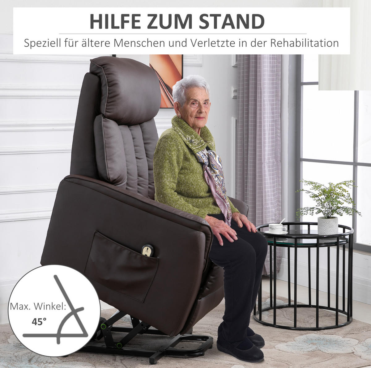 ELEKTRISCHER Aufstehsessel mit Liegefunktion, Fußstütze 80/94/104 cm Braun - Braun, Kunststoff (94/104/80cm) - Redom