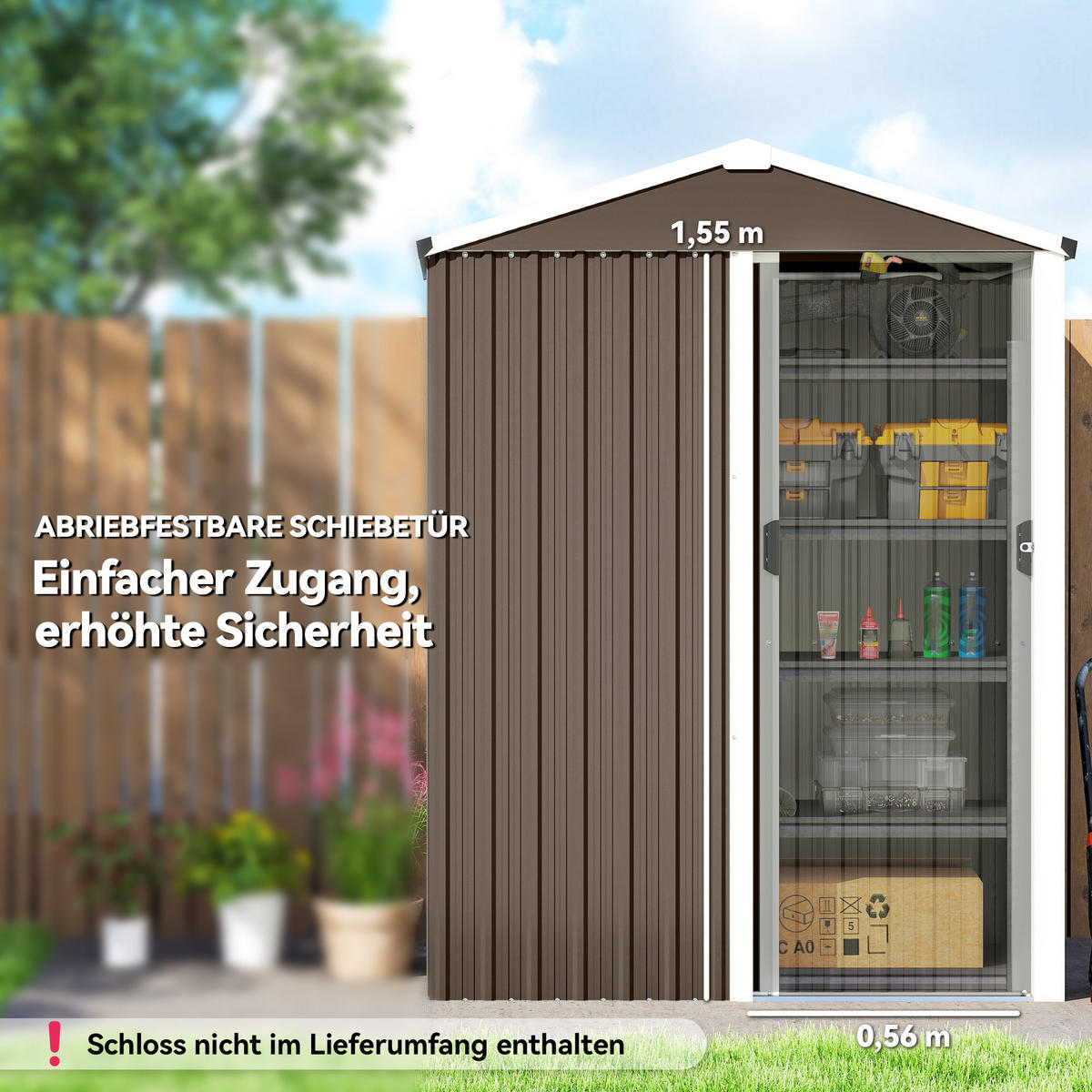 GERÄTEHAUS mit Schiebetür Braun 136/87/179 cm - Braun, Metall (87/179/136cm) - Outsunny