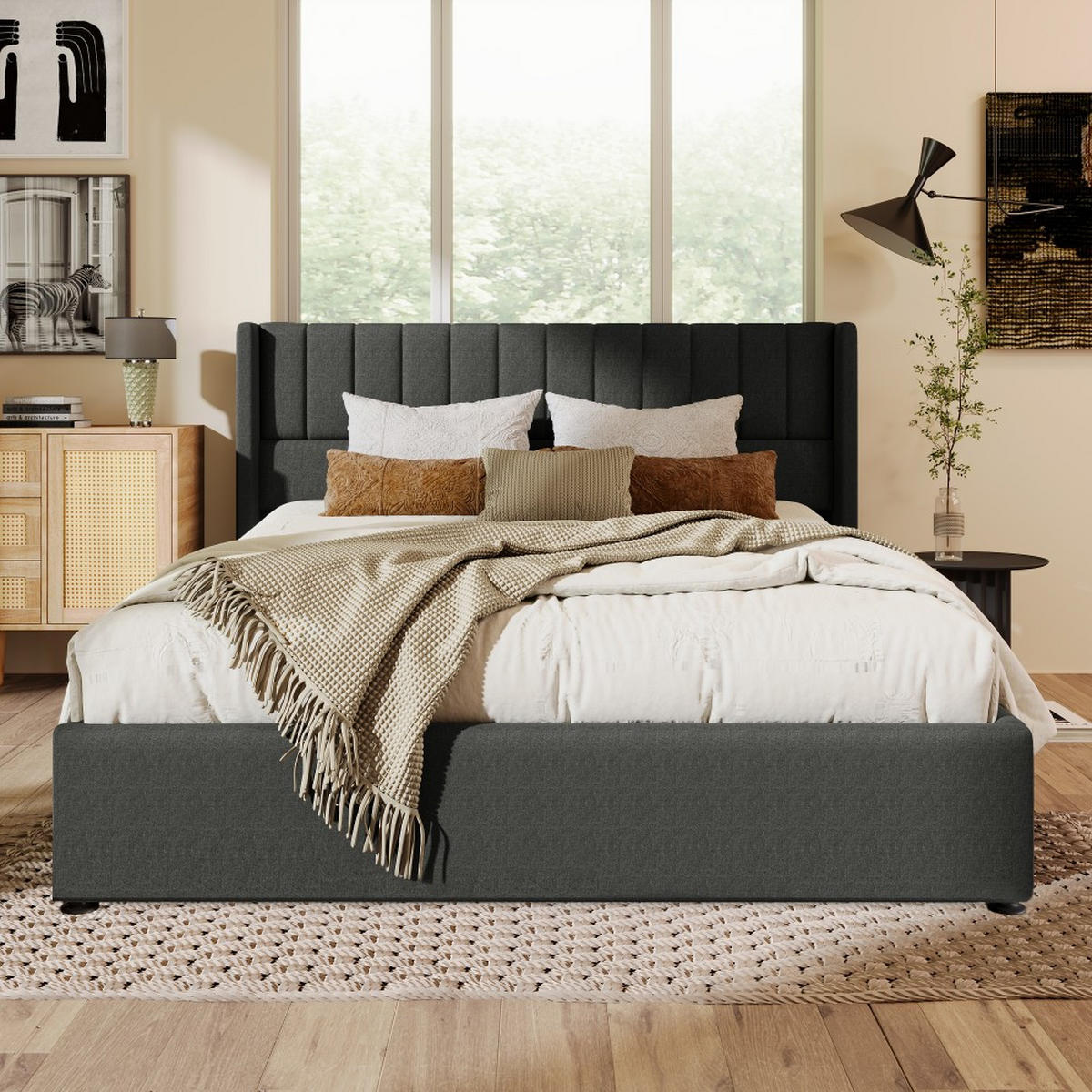 POLSTERBETT 140/200 cm in Grau Leinen - Grau, Holz/Textil (140/200cm) - KOMHTOM
