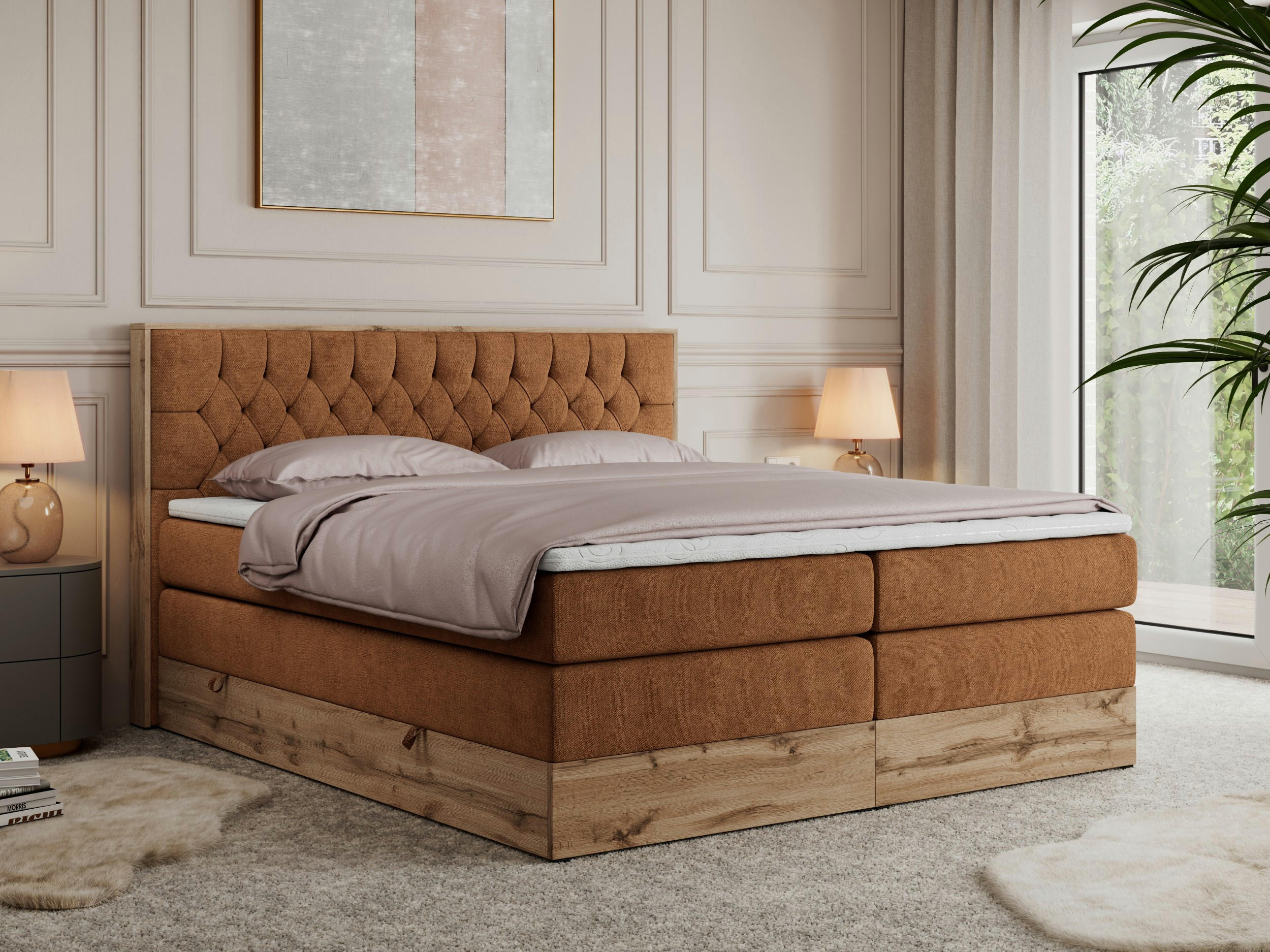 BOXSPRINGBETT AMORE KING 140/200 Orange Struktur - H3 - Orange, Holz/Textil (140/200cm) - MKS