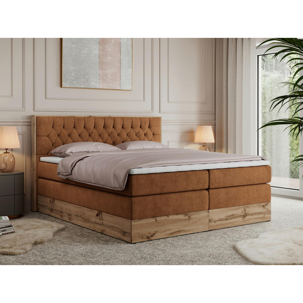 Thumbnail - MKS Boxspringbett, Orange, Textil, 2-Sitzer, H4, Rechteckig, 180x200 cm, Schlafzimmer, Betten, Boxspringbetten