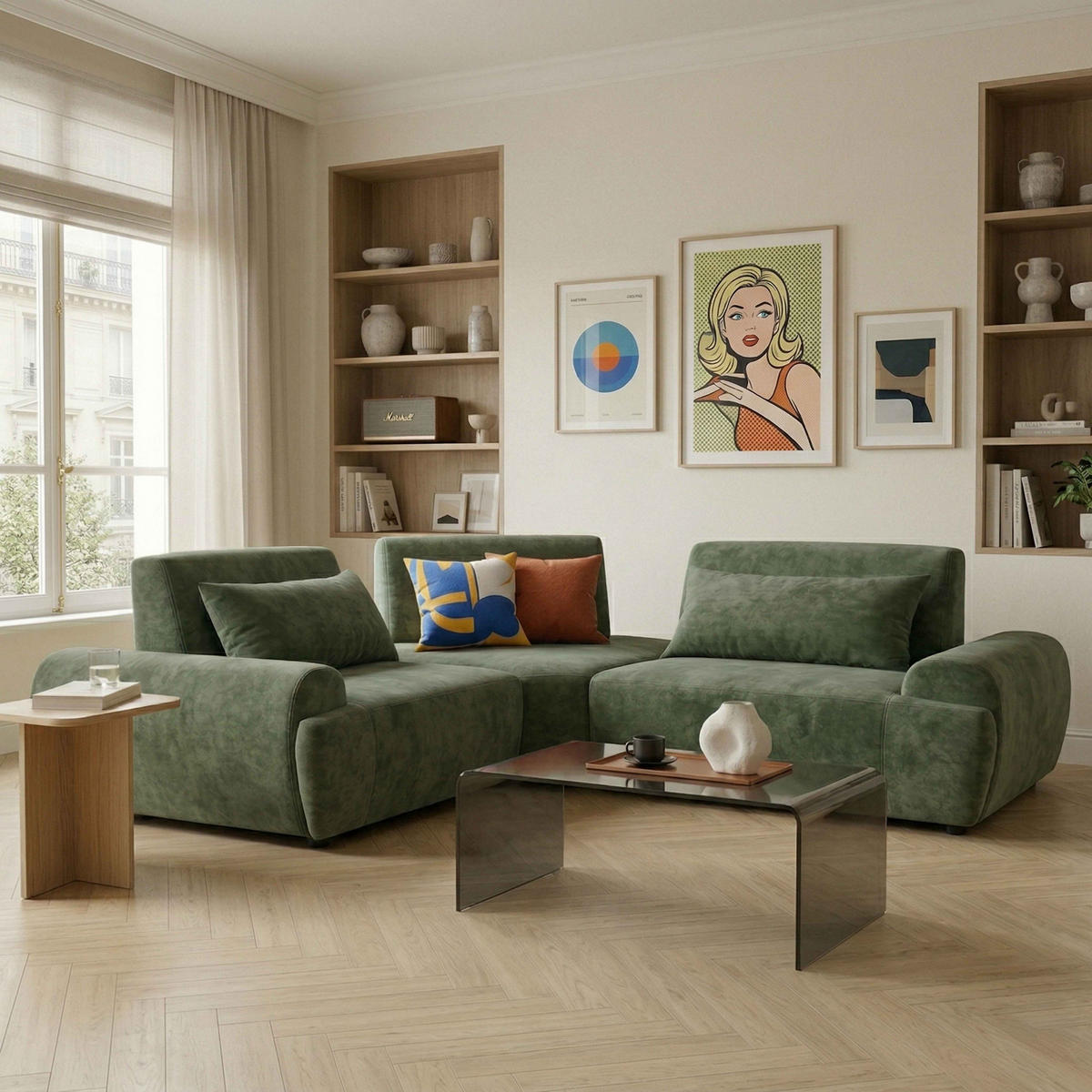 ECKSOFA 3-Sitzer, Grün - Grün, Textil (231/231cm) - Oviala