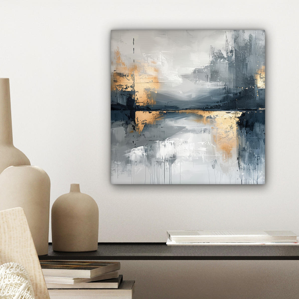 LEINWANDBILD Kunst - Grau - Gold - Abstrakt 20x20 cm - Dunkelgrau, Textil (20/20cm) - MuchoWow