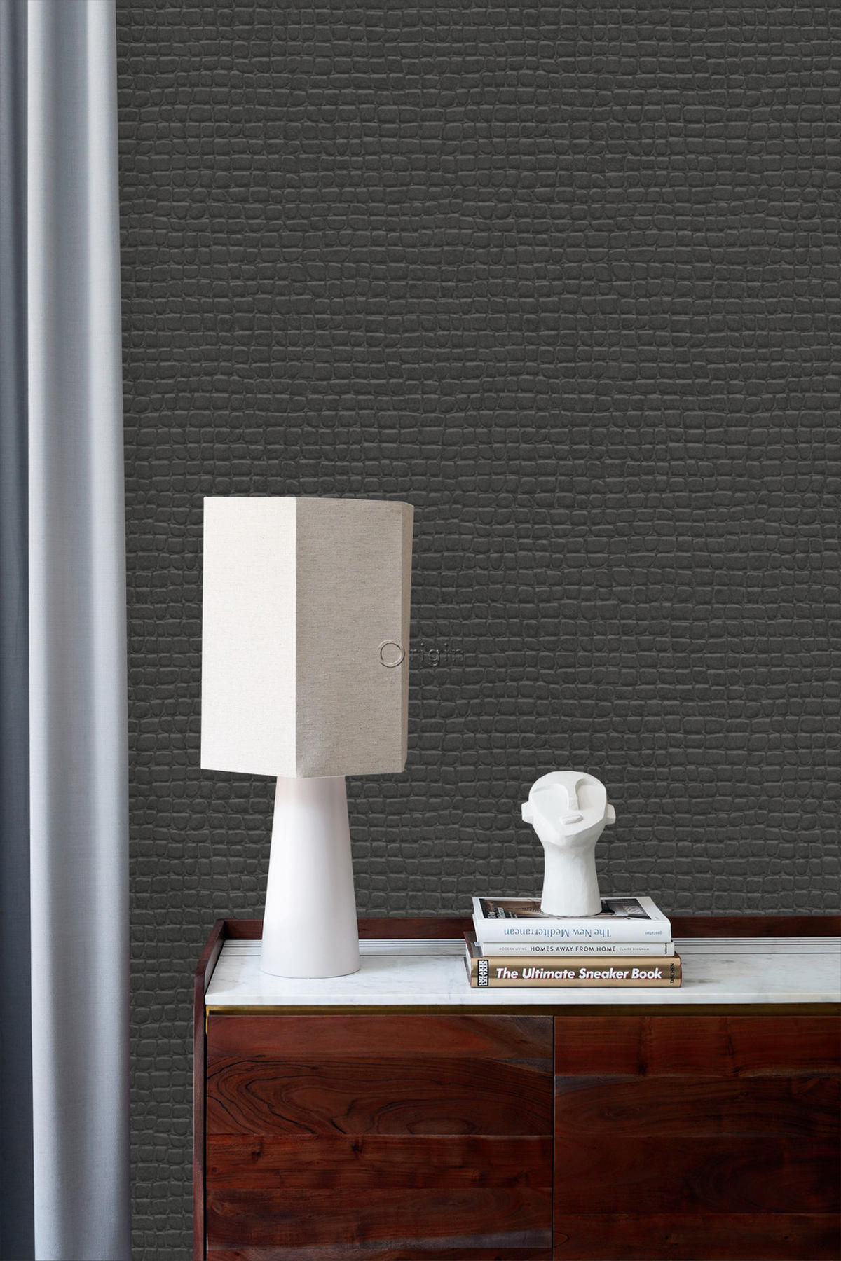 TAPETE Krokodil-Optik 53 cm x 10.05 m - Schwarz, Papier (53/1000cm) - Origin Wallcoverings