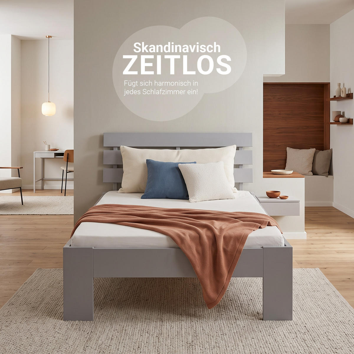 HOLZBETT 90/200 cm mit Lattenrost grau - Grau, Holz (90/200cm) - Homestyle4u