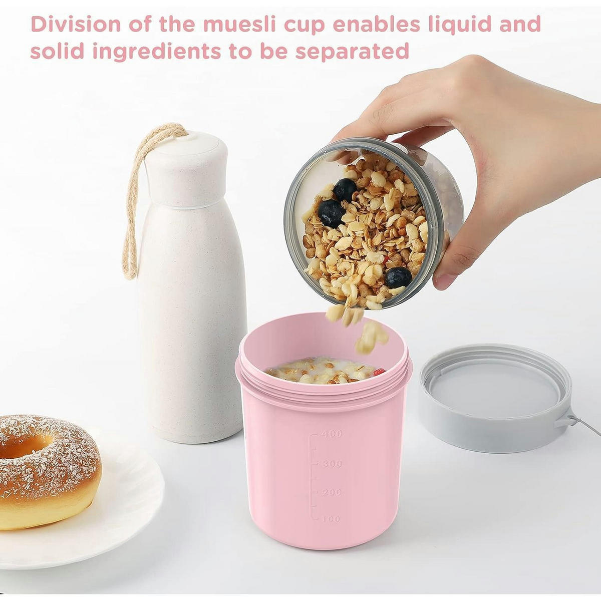 MÜSLIBECHER to Go 560ml+310ml Auslaufsicher Morandi Pink - Pink, Kunststoff (9.7/17.5/9.7cm)