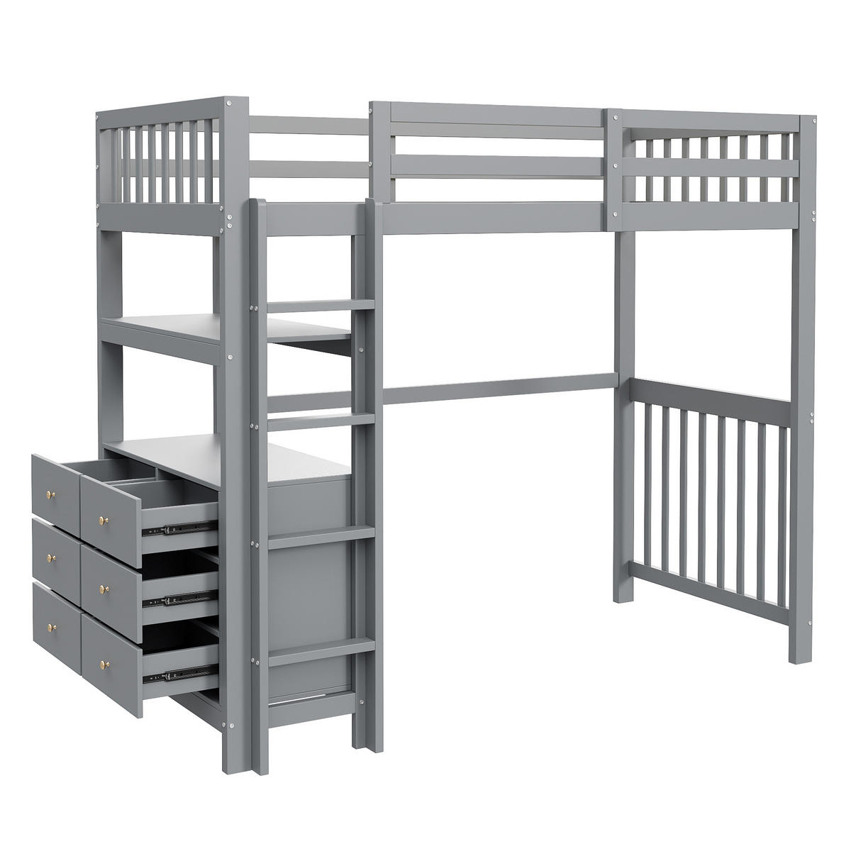 HOCHBETT 90/200 cm grau mit vertikaler Sicherheitsleiter und Schubladen - Grau, Holz (90/200cm) - OKWISH