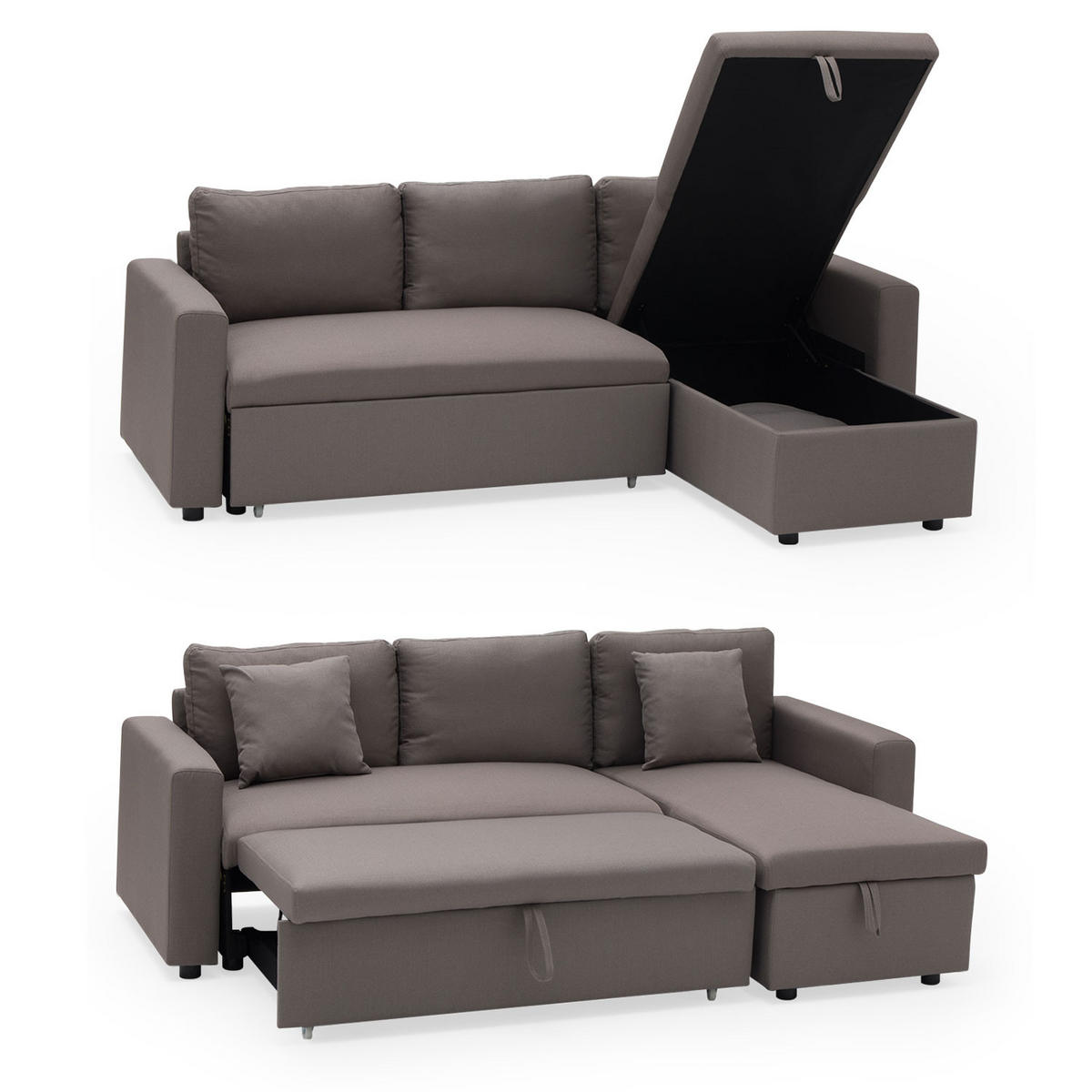 ECKSOFA CLARK Taupefarben 3 Plätze - Braun, Textil (225/146cm) - Happy Garden