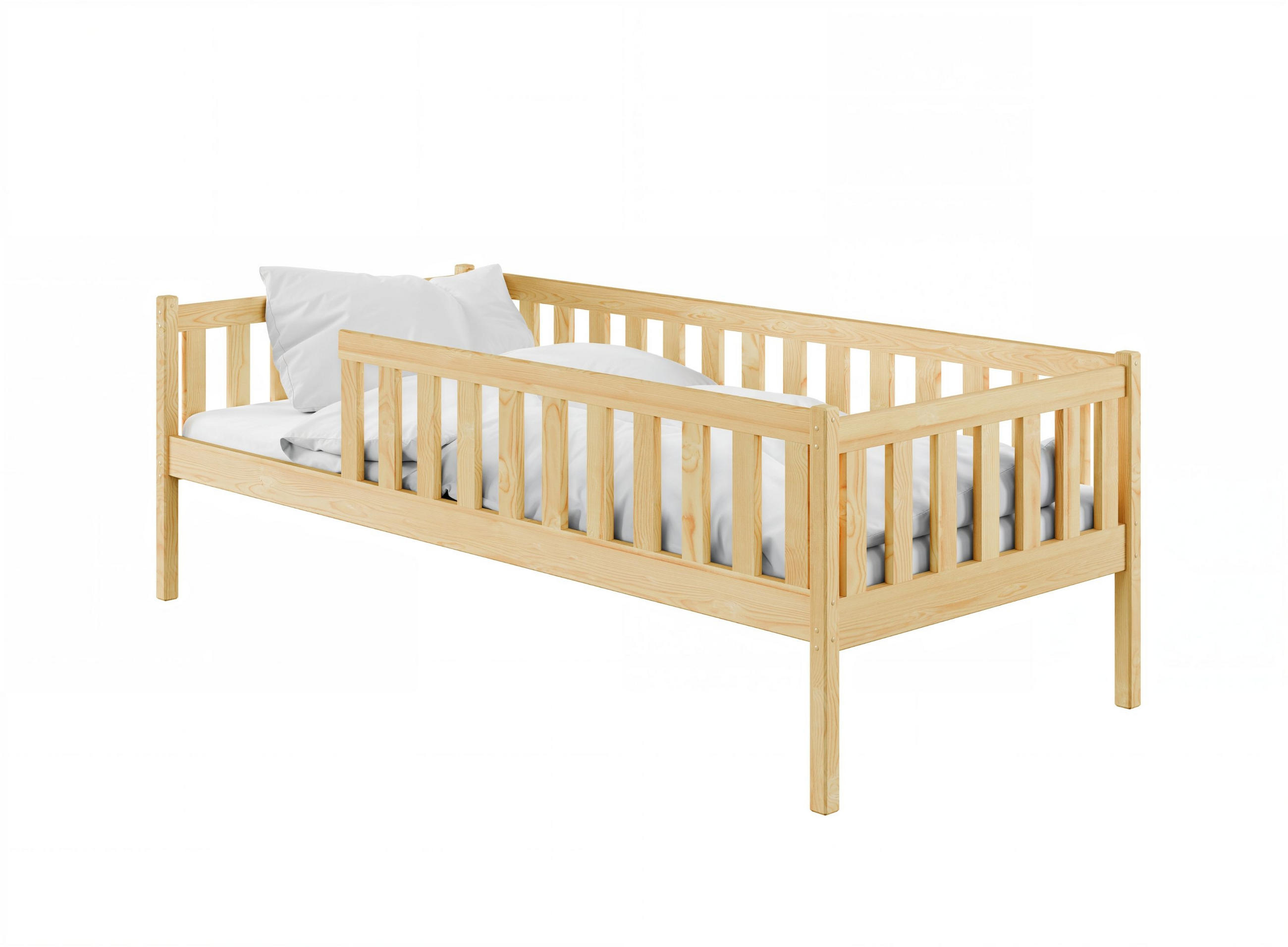 DETSKÁ POSTEĽ s bezpečnostnou zábranou proti pádu a roštom 80x160 v prírodnej farbe - prírodná farba, drevo - Kids Collective