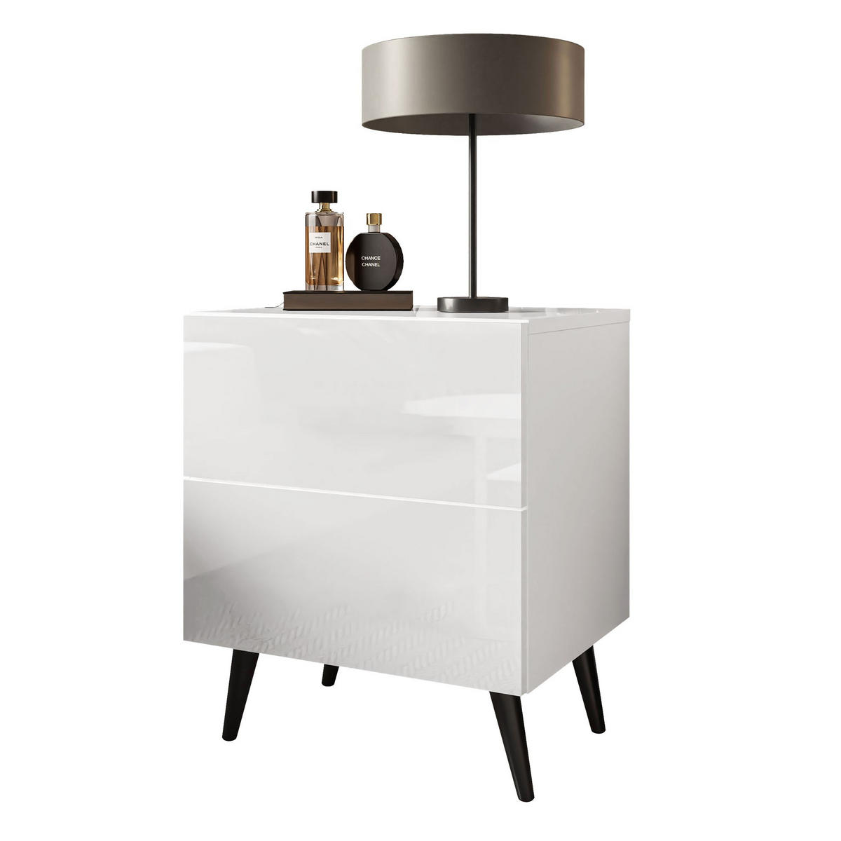 NACHTTISCH AURA LUX PUSH OPEN auf Beinen – Beinfarbe: Schwarz - Weiß, Holzwerkstoff (45/55/38.5cm) - Lookway