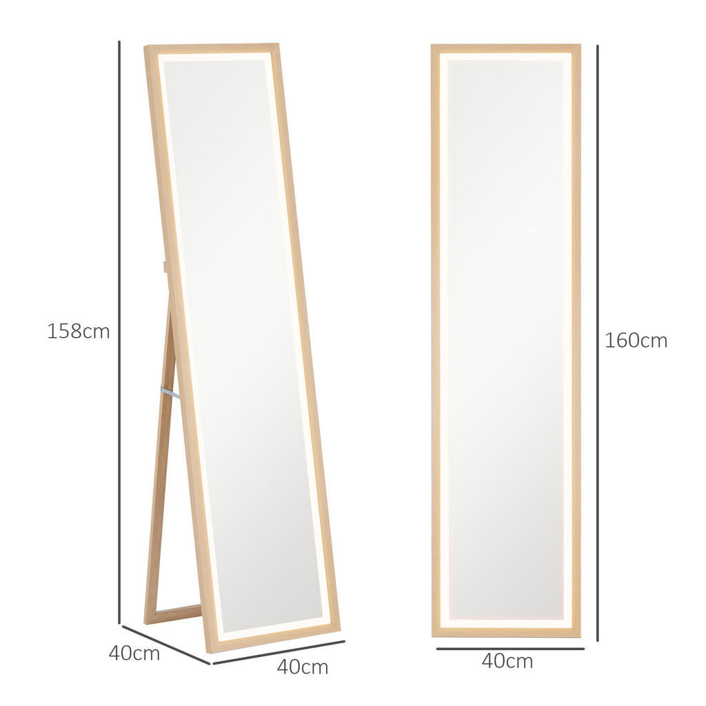 Thumbnail - Homcom Ganzkörperspiegel, Eiche, Glas, 40x160x5 cm, Spiegel, Standspiegel
