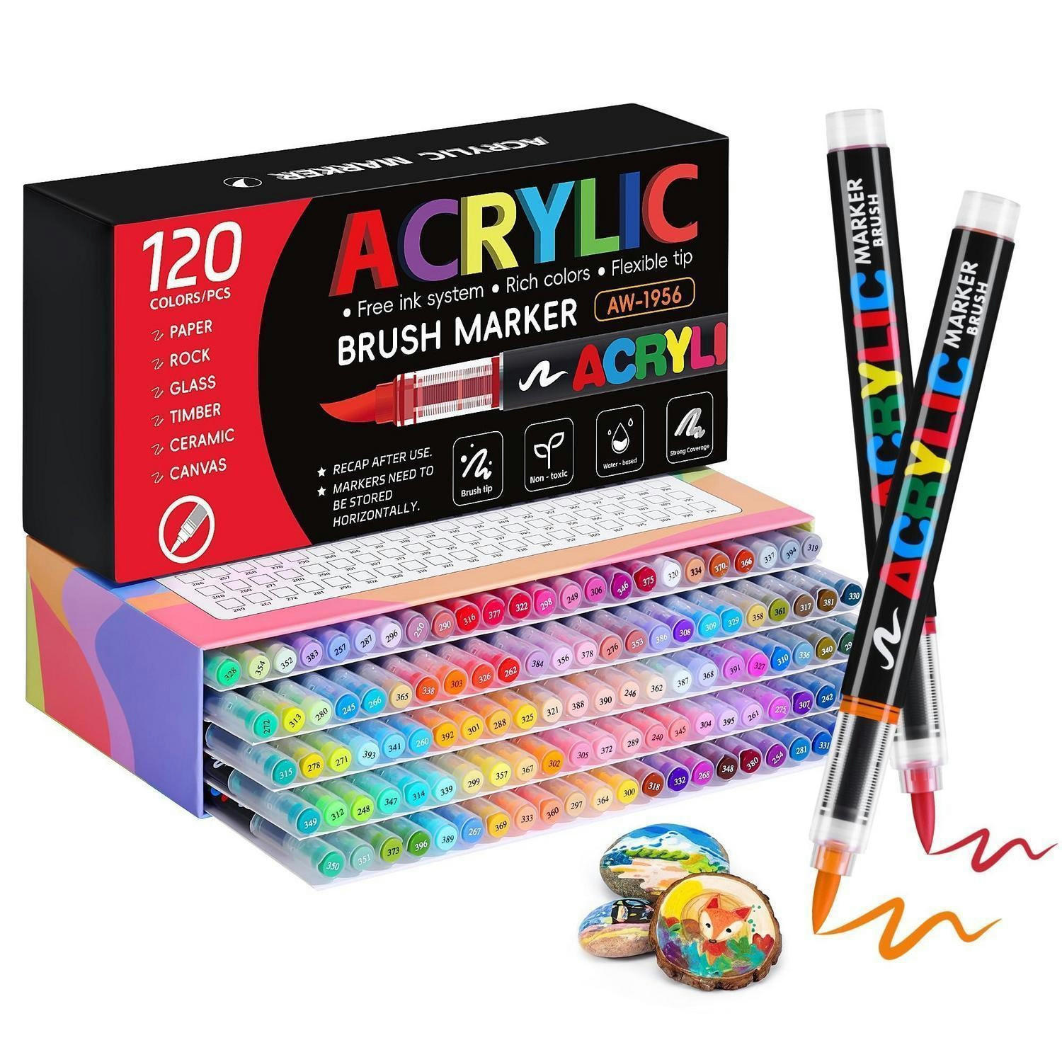 ACRYLSTIFTE Set 120 Farben Pinselspitze - Multicolor, Kunststoff (1/1/14cm)
