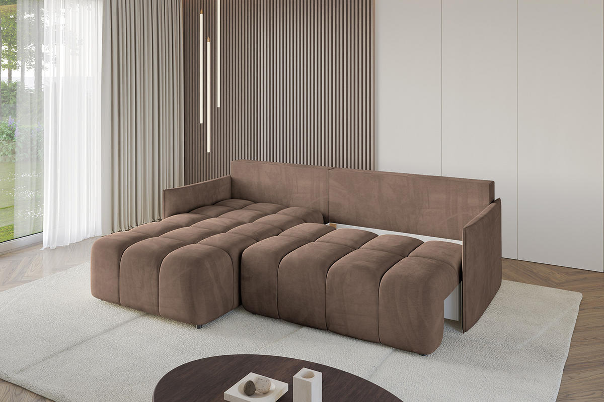 ECKSOFA mit Schlaffunktion und Bettkasten LONLI-L 242x175x88 Braun Velours - Braun, Holzwerkstoff/Kunststoff (242/175cm) - ALTDECOR