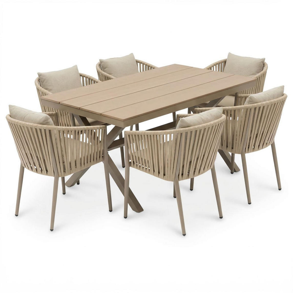 GARTENMÖBEL SET ISOLA 7ER SET BRAUN, NATUR, CHAMPAGNE - Braun, Kunststoff/Metall - CARO-Möbel