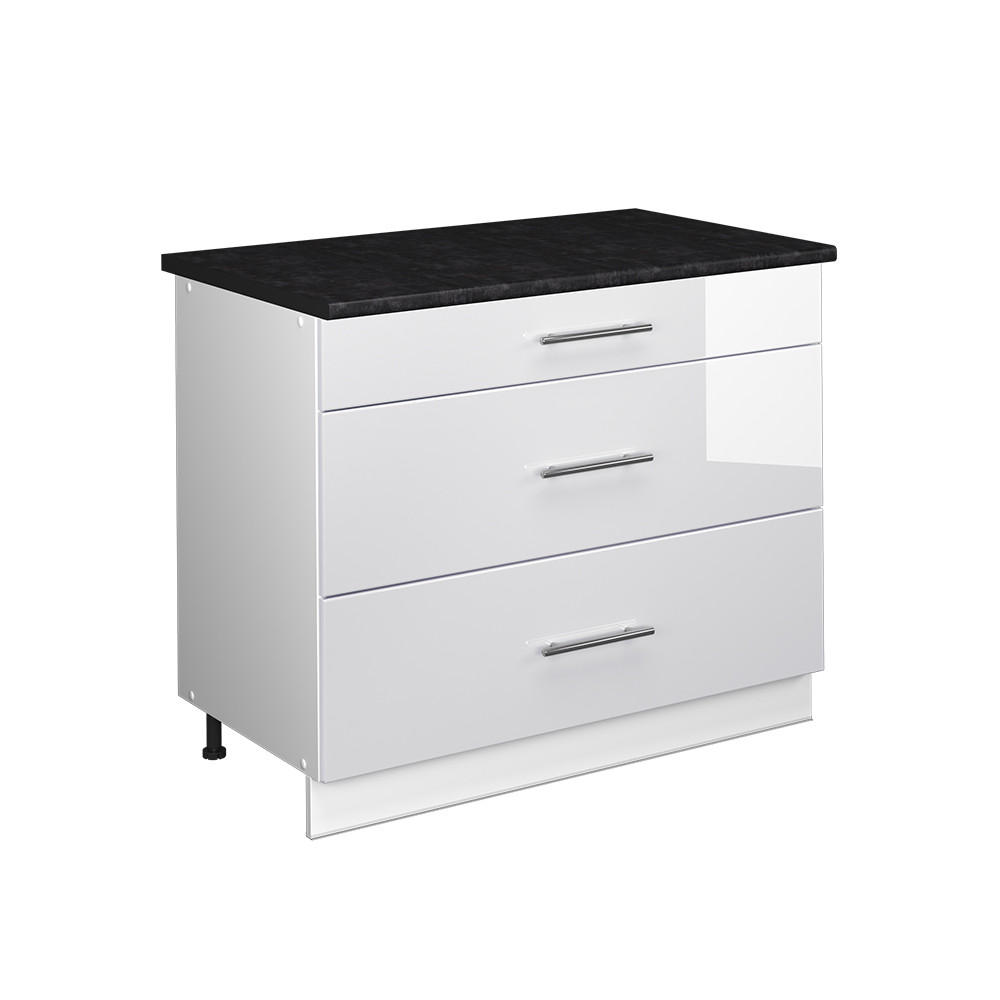 K&Ouml;KSUNDERSK&Aring;P Fame-Line, Vit h&ouml;gblank/Vit, 100 cm, AP Antracit Vit h&ouml;gglans, Vit 82/100/60 cm