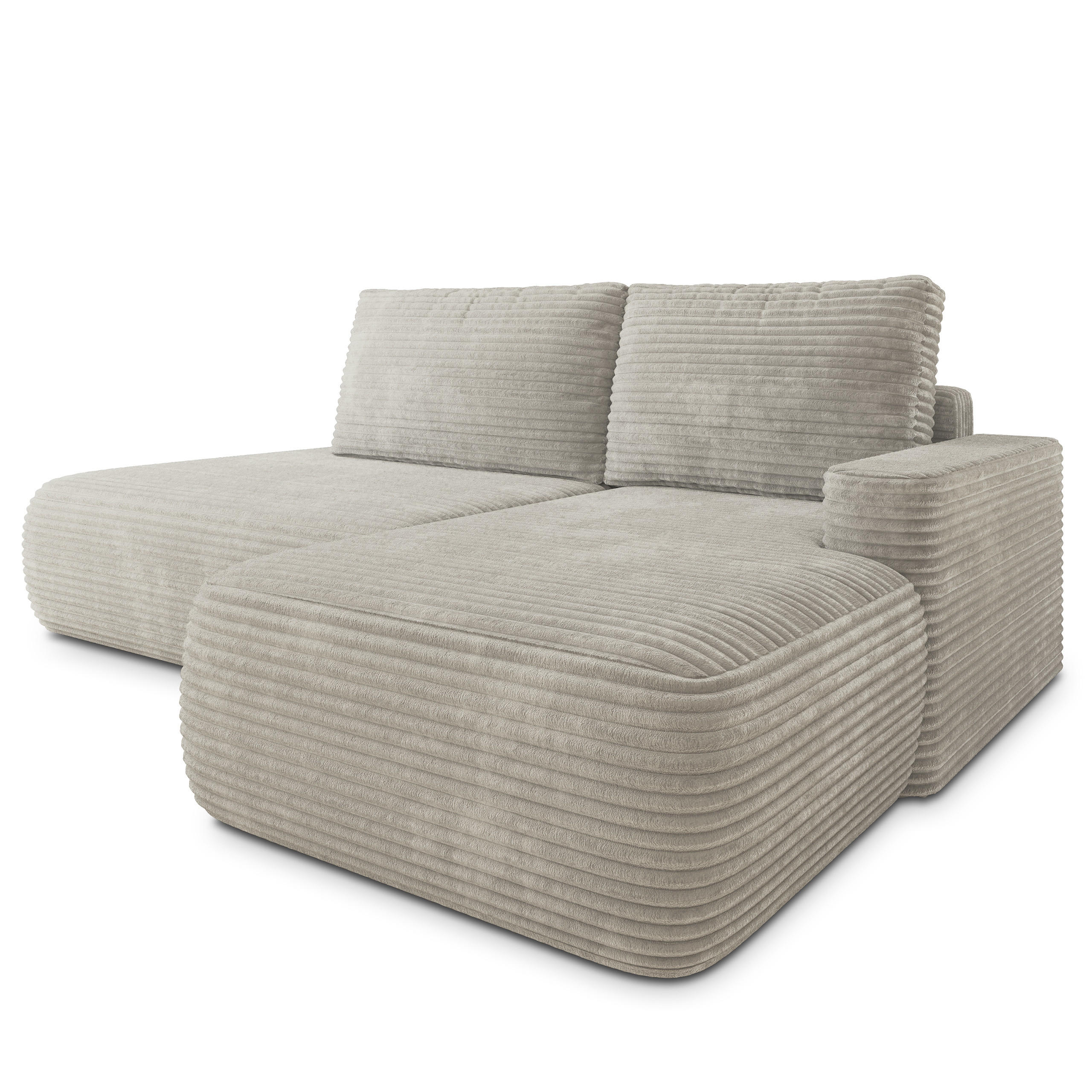 ECKSOFA AVINI T R-S Hellgrau Kordstoff mit Schlaffunktion - Hellgrau, Holzwerkstoff/Textil (277/160cm) - MASSENO