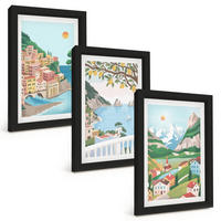 BILDER SET 3er Set - 20x30 cm Schwarzer Rahmen - Pastellfarbene Küstenansichten - Schwarz, Kunststoff (20/30cm) - TULUP