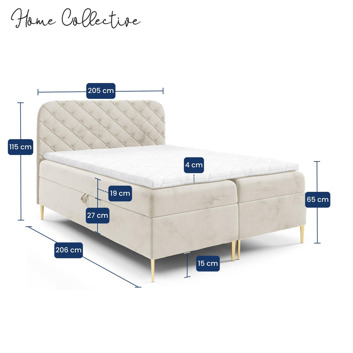 BOXBETT mit zwei Bettkasten 200x200 cm in Creme - Creme, Textil (200/200cm) - Home Collective