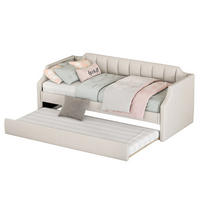 POLSTERBETT 90/200 cm Beige aus Leinen und Sperrholz mit Rollbett - Beige, Textil (90/200cm) - OKMYHOME