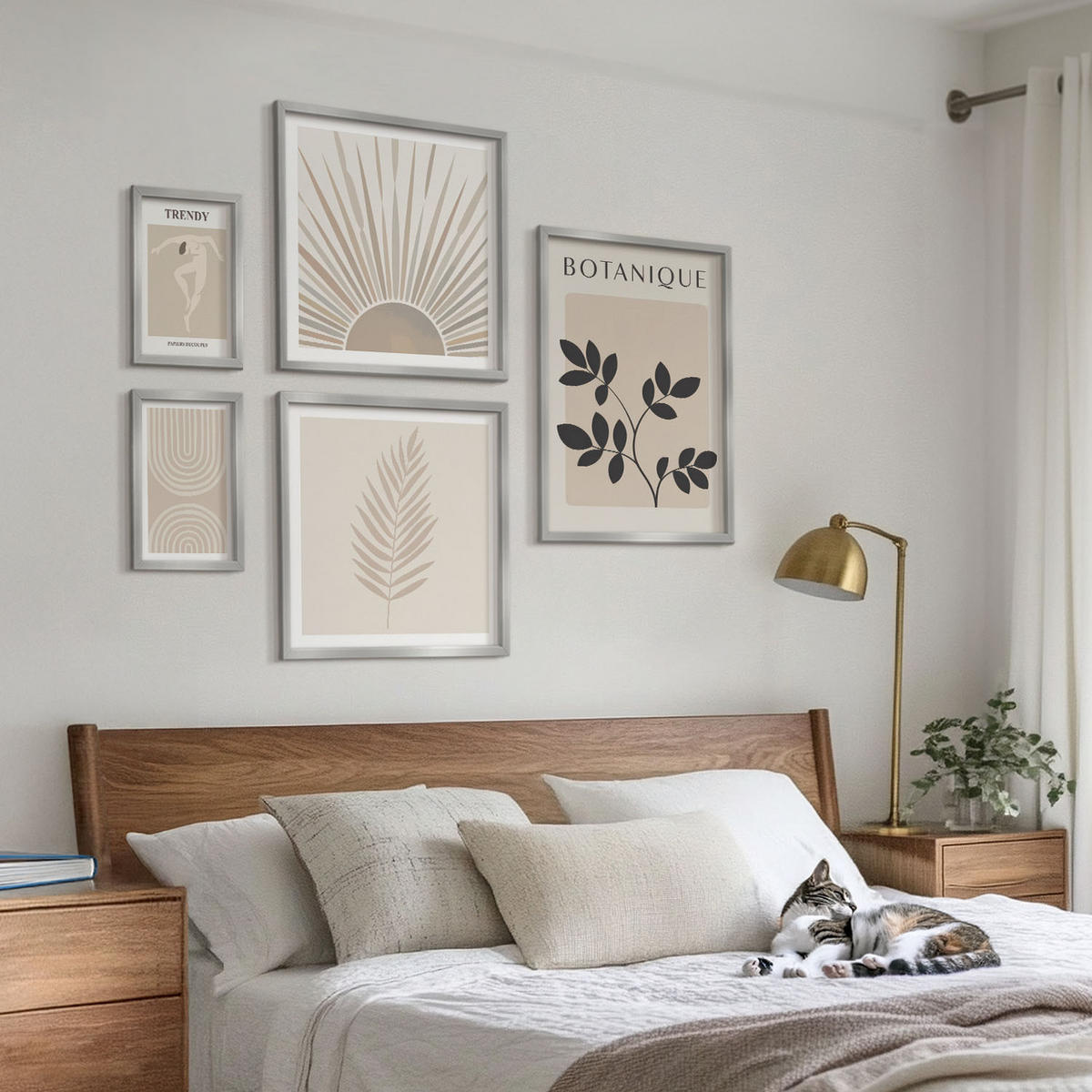 BILDER SET 5er Set - 50x50 cm & 20x30 cm & 40x60 cm Silberner Rahmen - Abstrakte Poster im Boho-Stil in Pastellfarben - Silberfarben, Kunststoff (40/60cm) - TULUP