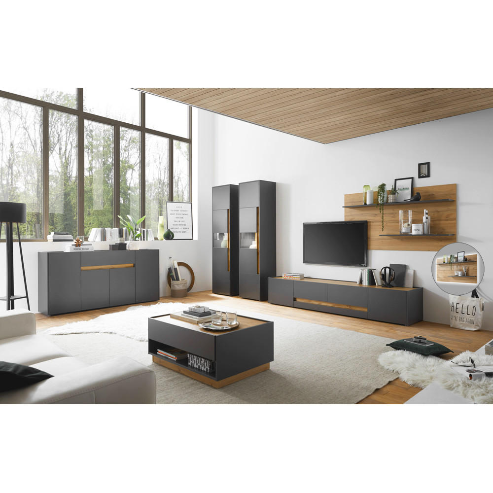 WOHNZIMMER-SET 6-TLG. Crisp-61 - Anthrazit, Holzwerkstoff (735/197/60cm) - Lomado
