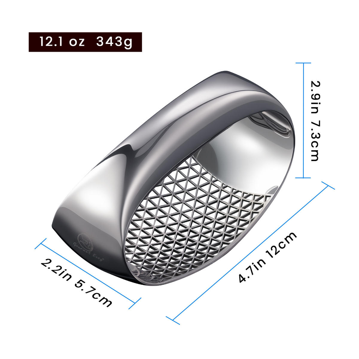 KNOBLAUCHPRESSE Rocker aus Edelstahl mit Auswurfboden + Schaber-Löffel - Edelstahlfarben, Metall (5.7cm) - Gourmet Easy