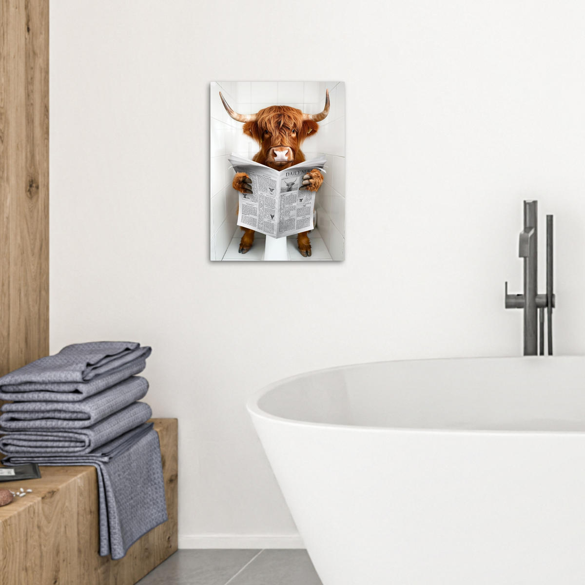 LEINWANDBILD Schottischer Highlander - Tier - Zeitung - Toilette 30x40 cm - Kastanienfarben, Textil (30/40cm) - MuchoWow