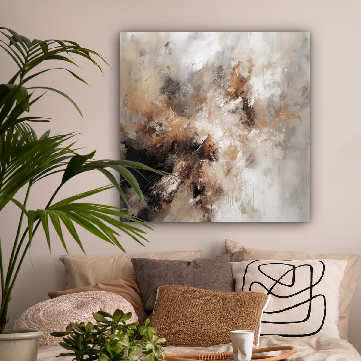 LEINWANDBILD - Farbe - Abstrakt - Beige - Kunst - 90x90 - Gemälde - Greige, Textil (90/90cm) - MuchoWow