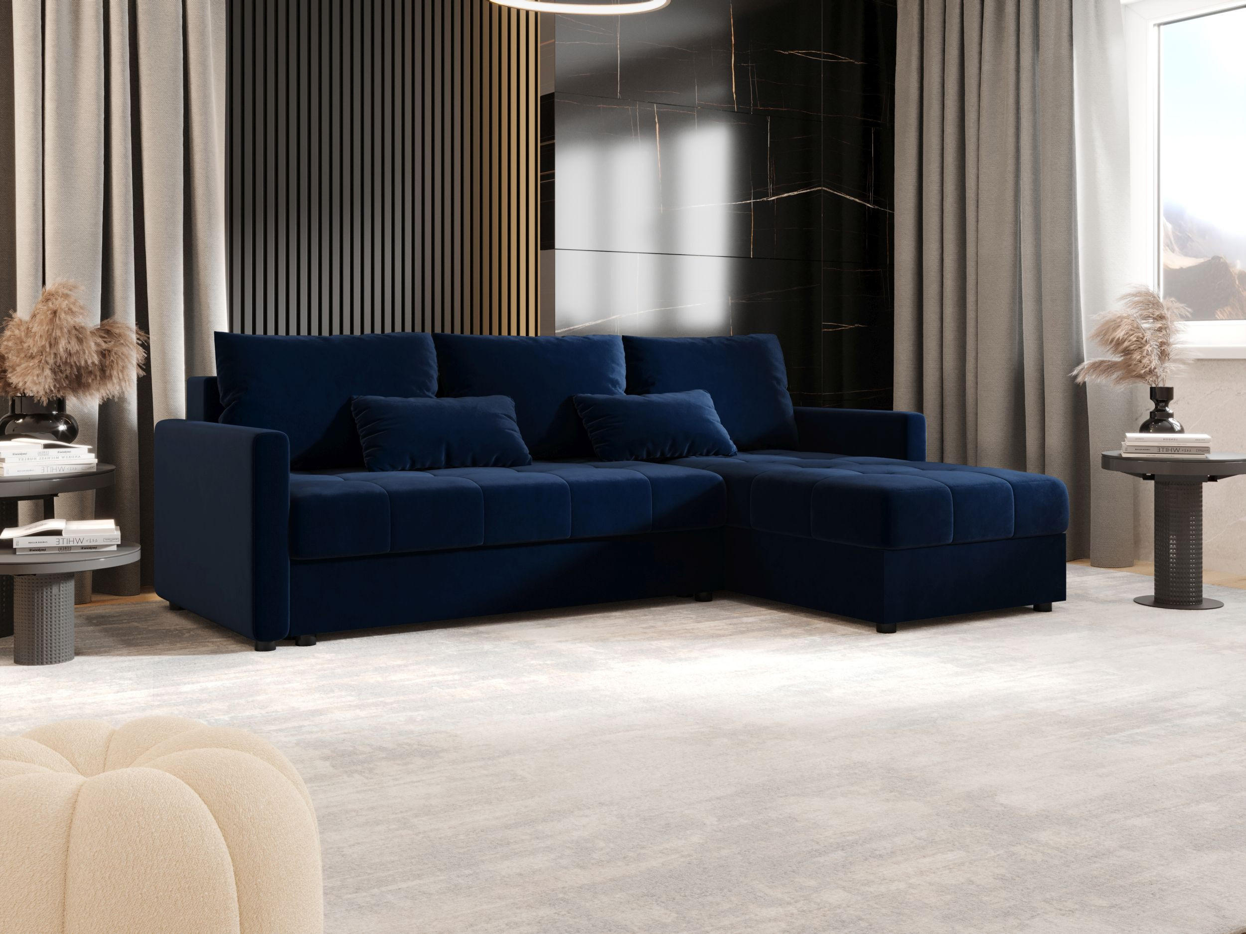 ECKSOFA MOS L BIS Itaka 11 Rechts mit Schlaffunktion - Dunkelblau, Textil (220/143cm) - Bedante