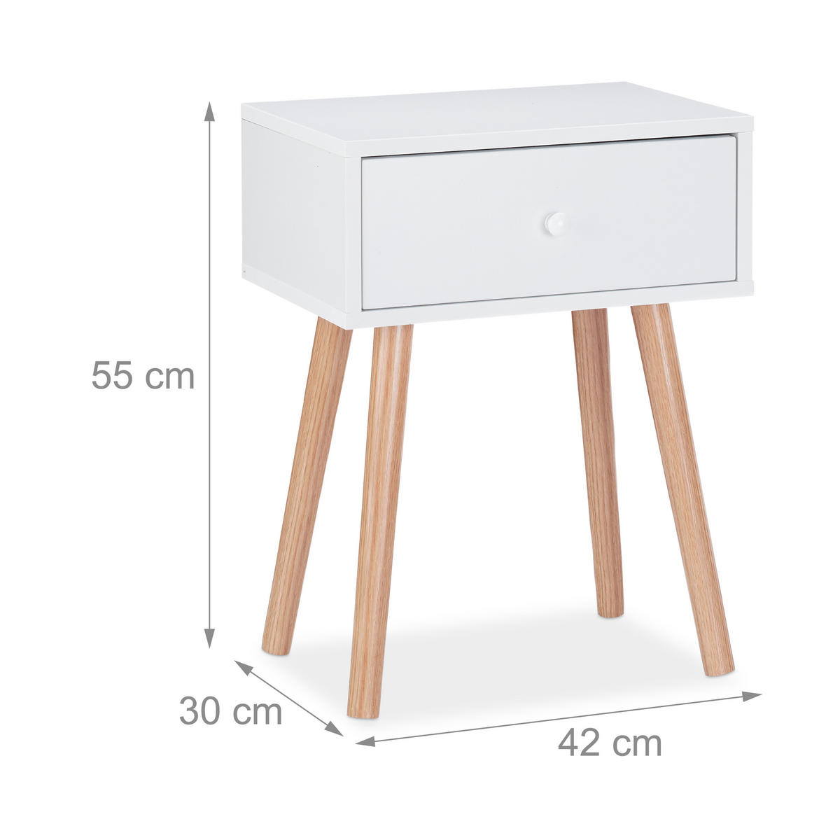 NACHTTISCH - Weiß, Holz/Holzwerkstoff (30/42/55cm) - Relaxdays