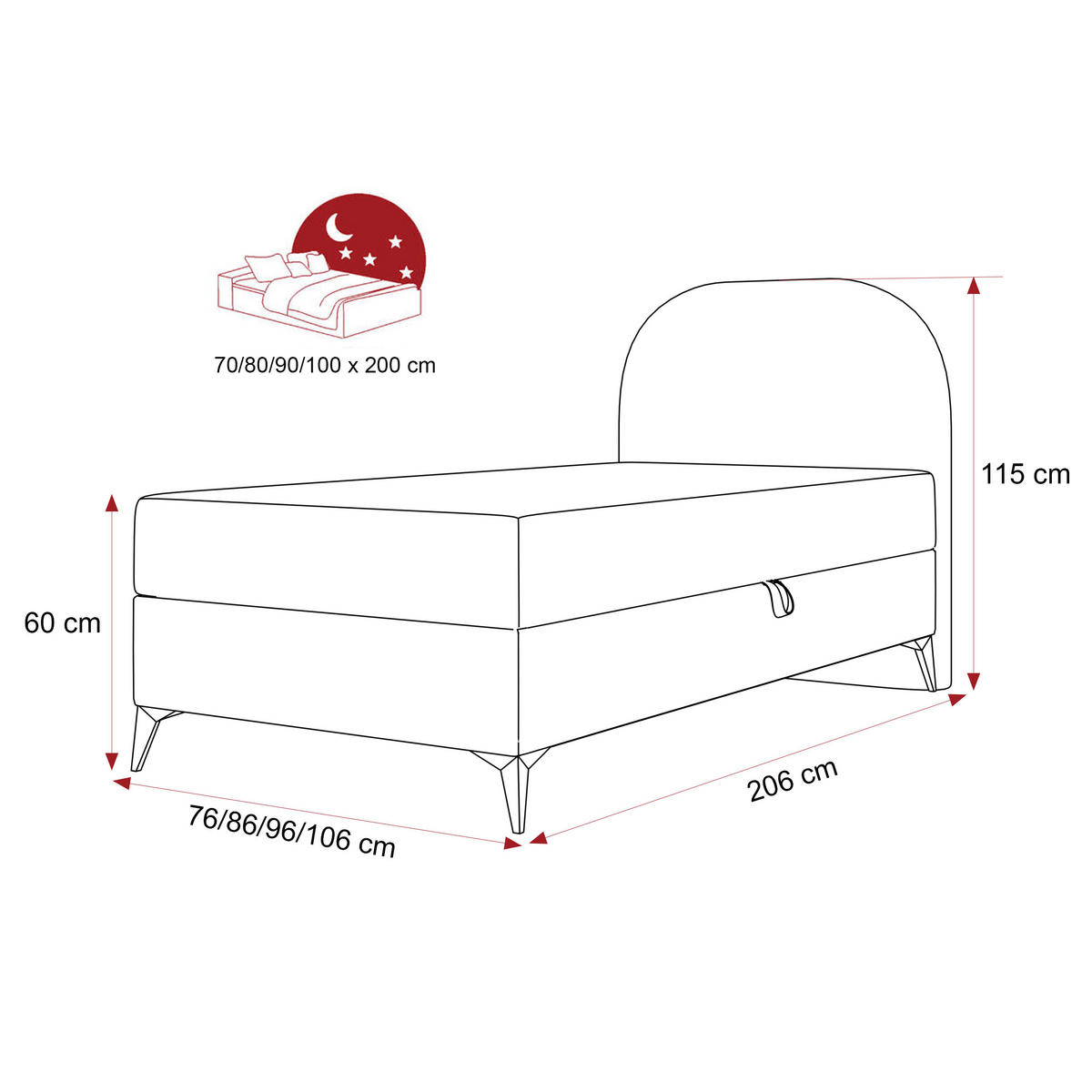 BOXBETT NOELIA 100/200 cm Öffnung rechts, mit Matratze, Dunkelgrau - Dunkelgrau, Holzwerkstoff/Textil (100/200cm) - Idohome